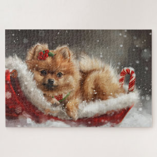 Pomeranian Dog Christmas Festive Jigsaw Puzzle
