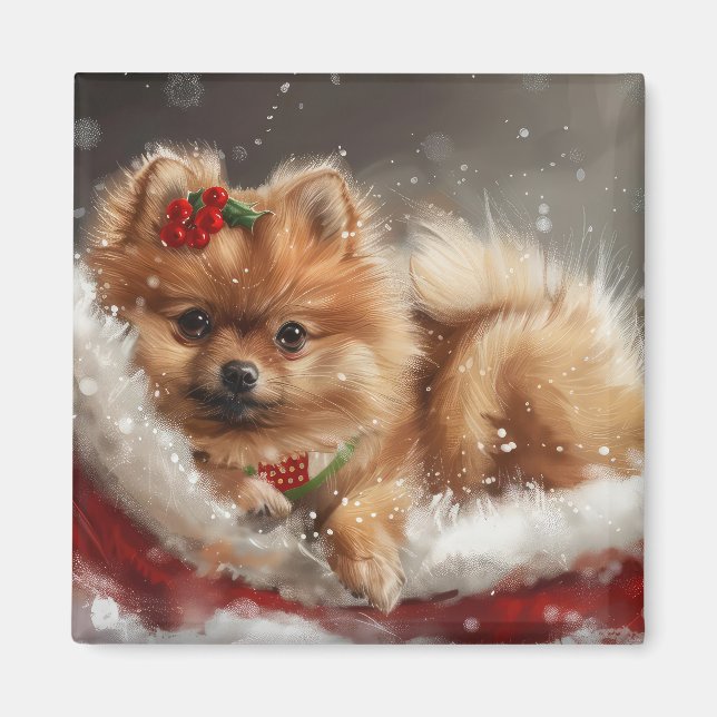 Pomeranian Dog Christmas Festive Magnet (Front)