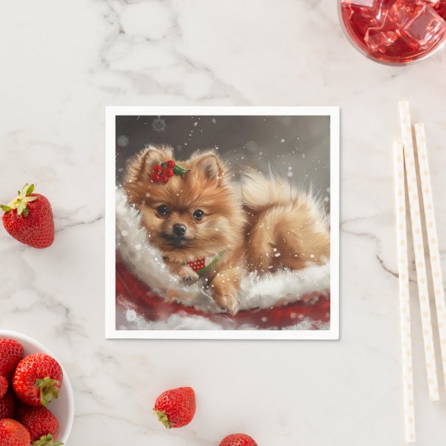 Pomeranian Dog Christmas Festive Napkin (Insitu)