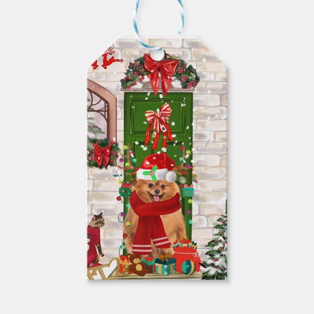 Pomeranian Dog Christmas  Gift Tags (Front)