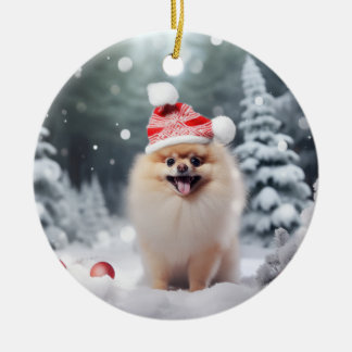 Pomeranian Dog Christmas Keepsake Ceramic Ornament