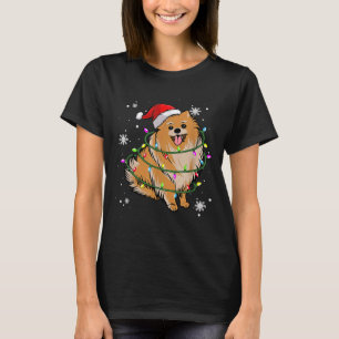 Pomeranian Dog Christmas Light Christmas Dog Santa T-Shirt