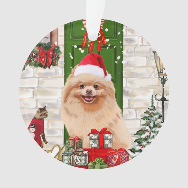 Pomeranian Dog Christmas   Ornament (Front)