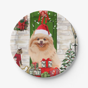 Pomeranian Dog Christmas  Paper Plate
