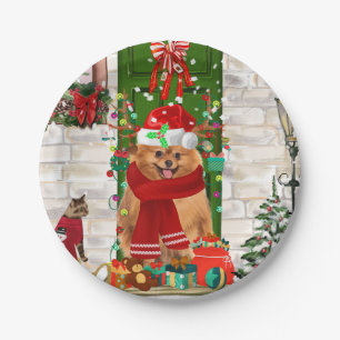 Pomeranian Dog Christmas Paper Plate