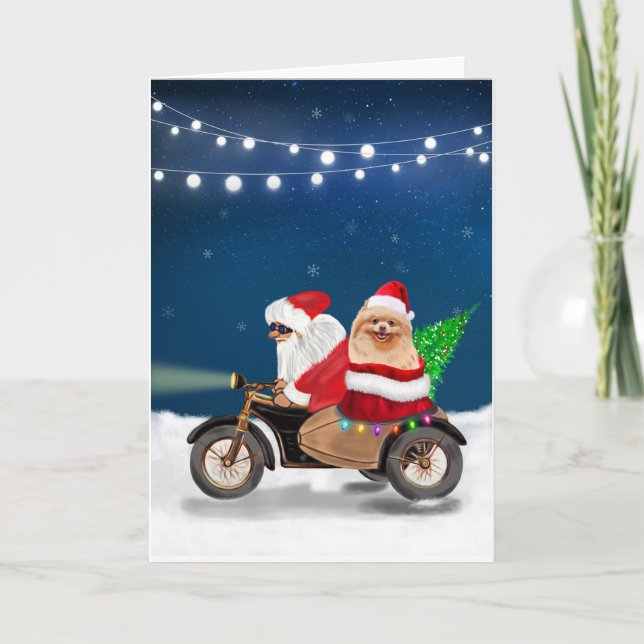 Pomeranian Dog Christmas Santa Claus   Card (Front)