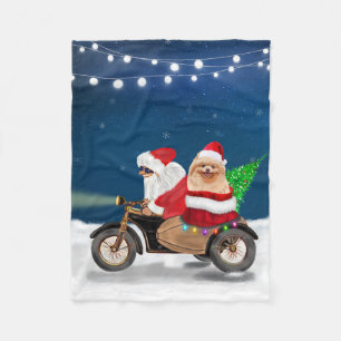 Pomeranian Dog Christmas Santa Claus Fleece Blanket