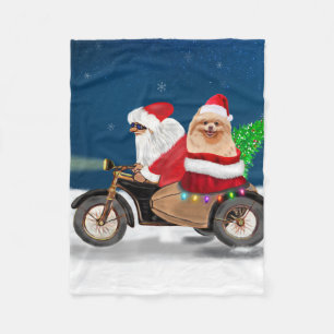 Pomeranian Dog Christmas Santa Claus Fleece Blanket