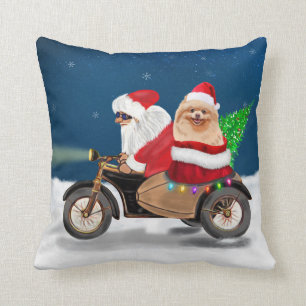 Pomeranian Dog Christmas Santa Claus Throw Pillow