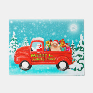 Pomeranian Dog Christmas Santa Delivery Truck Doormat