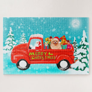 Pomeranian Dog Christmas Santa Delivery Truck Jigsaw Puzzle
