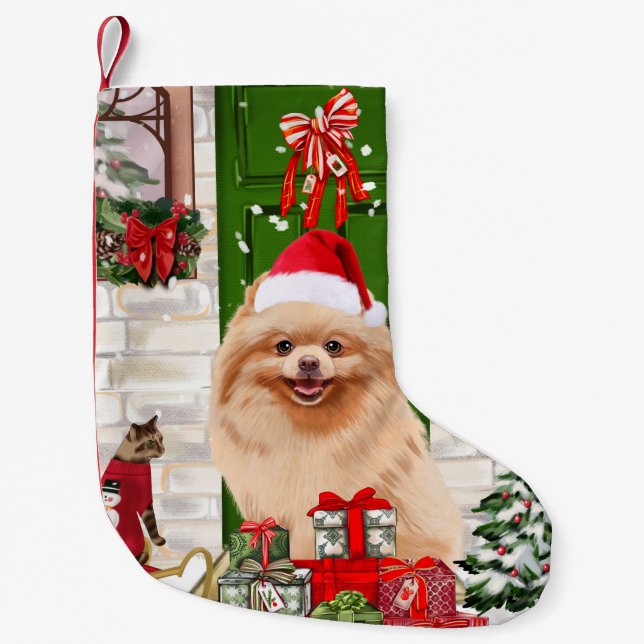 Pomeranian Dog Christmas   Small Christmas Stocking (Front)