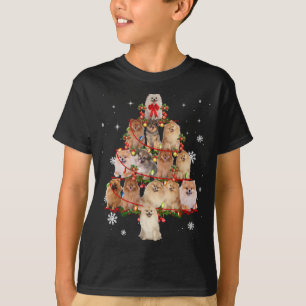 Pomeranian Dog Christmas Tree Lights Funny Dog Xma T-Shirt