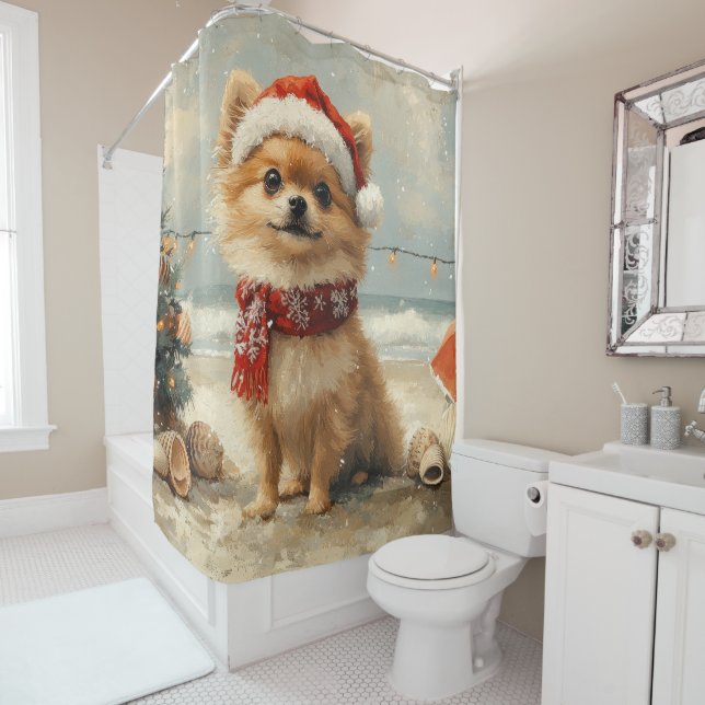 Pomeranian Dog Christmas Vintage Beach  (In Situ)