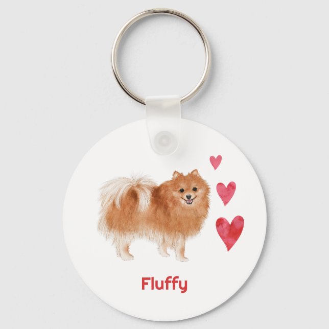 Pomeranian Dog Custom Name   Keychain (Front)