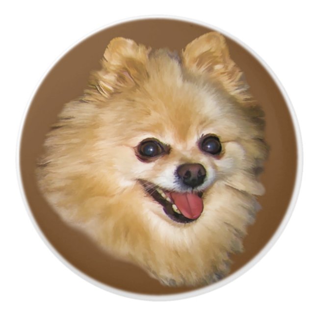 Pomeranian Dog Customizable Ceramic Knob (Front)