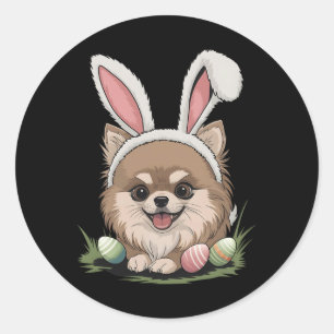 Pomeranian Dog Easter Bunny  Classic Round Sticker