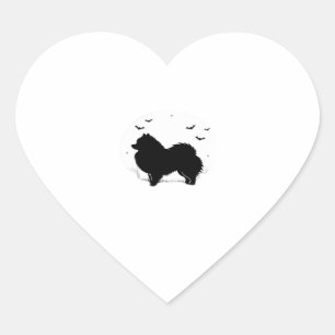 Pomeranian Dog � Halloween Moon Silhouette Classic Heart Sticker