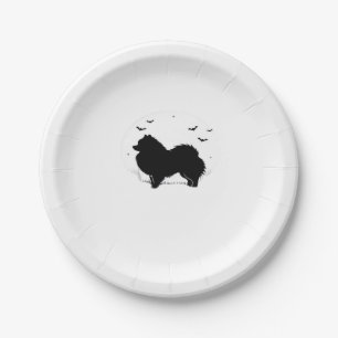 Pomeranian Dog � Halloween Moon Silhouette Classic Paper Plate