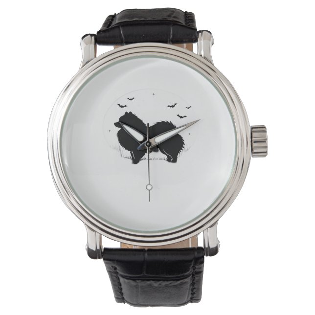 Pomeranian Dog – Halloween Moon Silhouette Classic Watch (Front)