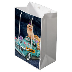 Pomeranian Dog Halloween Truck Scary Night Medium Gift Bag