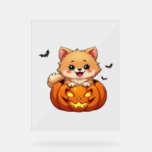 Pomeranian dog Happy Halloween pumpkin Classic T-S Acrylic Sign