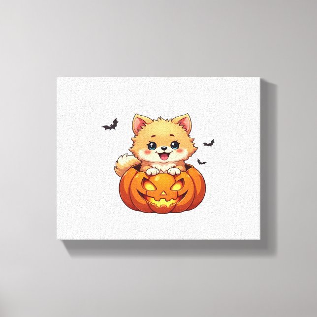 Pomeranian dog Happy Halloween pumpkin Classic T-S Canvas Print (Front)