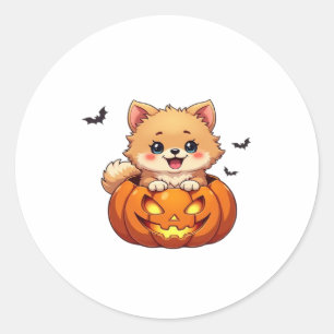 Pomeranian dog Happy Halloween pumpkin Classic T-S Classic Round Sticker