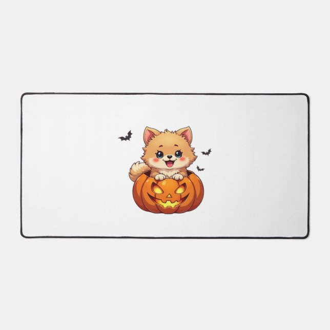 Pomeranian dog Happy Halloween pumpkin Classic T-S Desk Mat (Front)