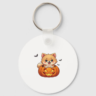 Pomeranian dog Happy Halloween pumpkin Classic T-S Keychain