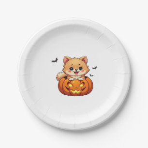 Pomeranian dog Happy Halloween pumpkin Classic T-S Paper Plate