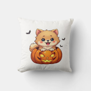 Pomeranian dog Happy Halloween pumpkin Classic T-S Throw Pillow