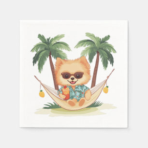 Pomeranian Dog In A Hammock Hawaiian Shirt Napkin