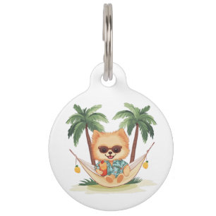 Pomeranian Dog In A Hammock Hawaiian Shirt Pet Tag