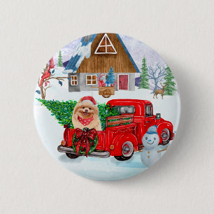 Pomeranian Dog In Christmas Delivery Truck Snow 2 Inch Round Button