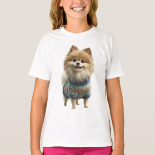 Pomeranian Dog in Colourful Patterned Sweater Kids