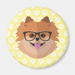 Pomeranian Dog In Nerd Glasses   Cute Hipster Gift Magnet