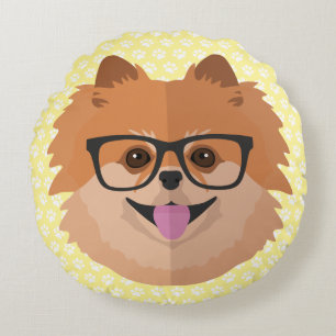 Pomeranian Dog In Nerd Glasses Cute Hipster Gift Round Pillow