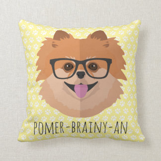 Pomeranian Dog In Nerd Glasses | POMER-BRAINY-AN Throw Pillow