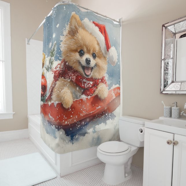 Pomeranian Dog in Sledge Let it Snow Christmas (In Situ)