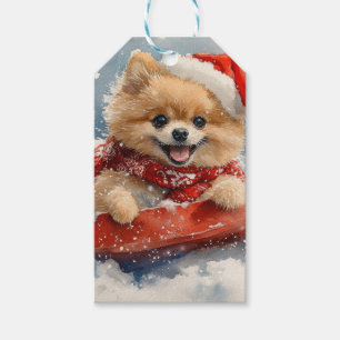 Pomeranian Dog in Sledge Let it Snow Christmas Gift Tags