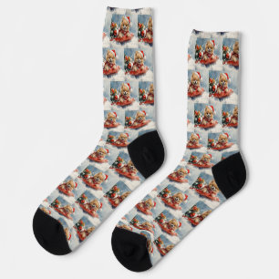 Pomeranian Dog in Sledge Let it Snow Christmas Socks