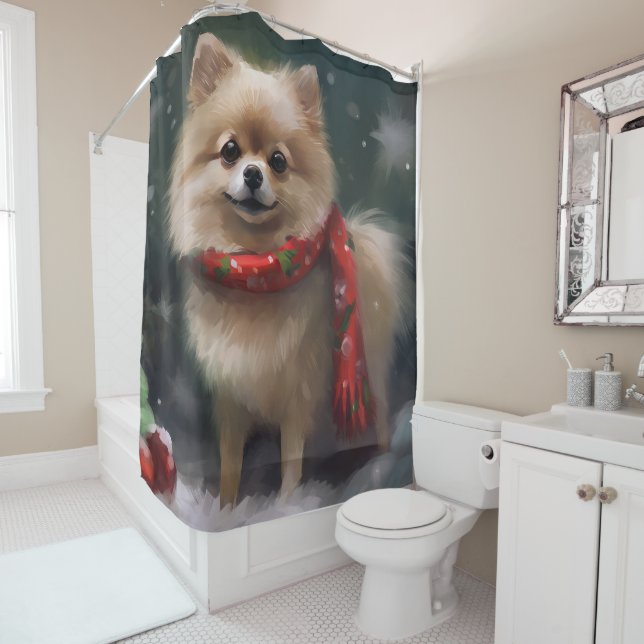 Pomeranian Dog in Snow Christmas (In Situ)