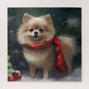 Pomeranian Dog in Snow Christmas Jigsaw Puzzle