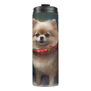 Pomeranian Dog in Snow Christmas Thermal Tumbler