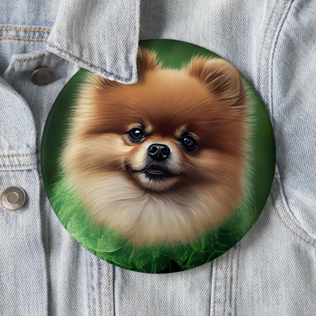 Pomeranian Dog in St. Patrick's Day Dress 6 Inch Round Button (In Situ)