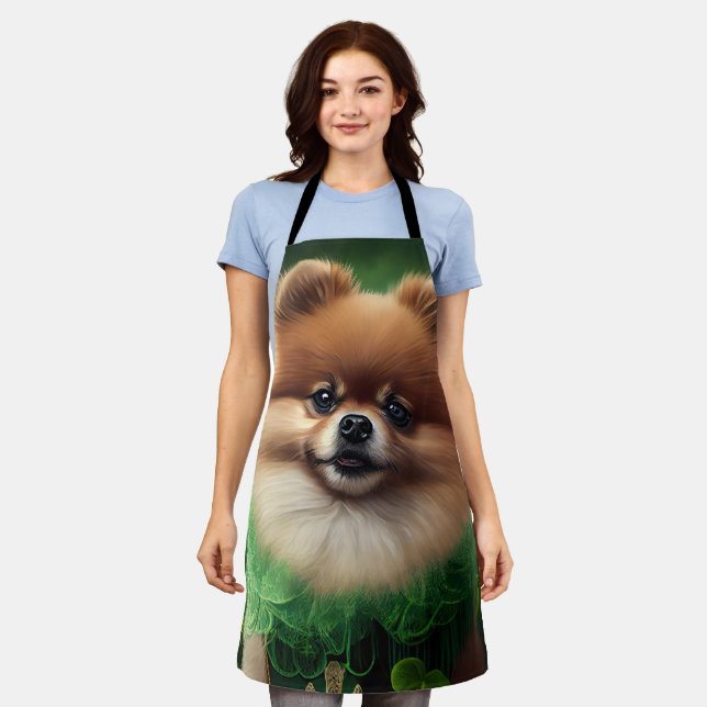 Pomeranian Dog in St. Patrick's Day Dress Apron (Worn)