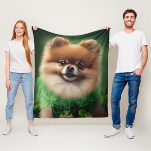 Pomeranian Dog in St. Patrick's Day Dress Fleece Blanket