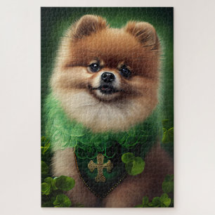 Pomeranian Dog in St. Patrick's Day Dress Jigsaw Puzzle
