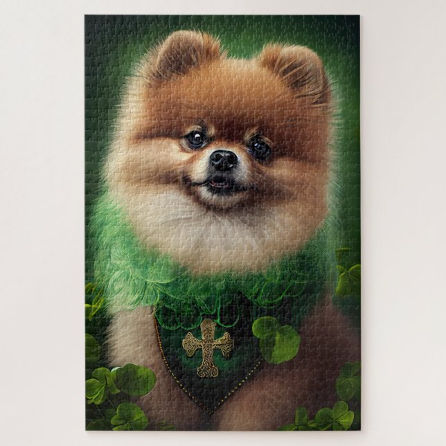 Pomeranian Dog in St. Patrick's Day Dress Jigsaw Puzzle (Vertical)